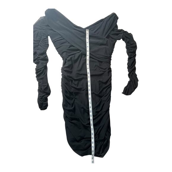 Stella Luce Bodycon Black Ruched Off the Shoulder Mini Dress Sheer Sleeves Large - Picture 6 of 11